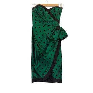 A.J. Bari Strapless Green Dress with Black Dots